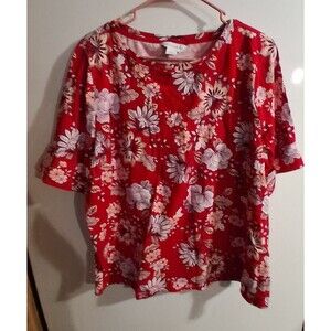 Liz Claiborne Red Floral Short Sleeve Blouse Sz XXL